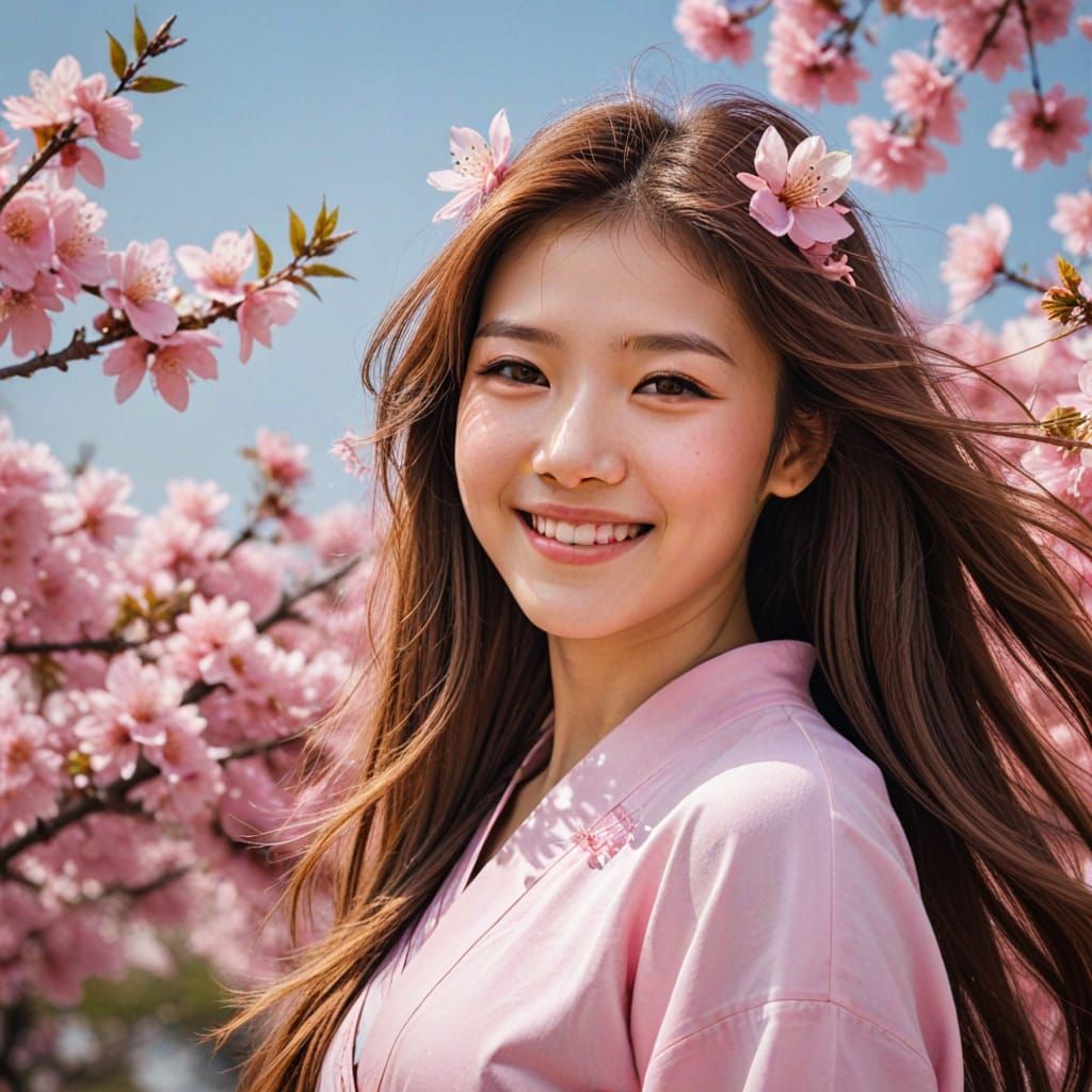 A Beautiful Fantasy Portrait of a Long-Haired Woman with Sak...