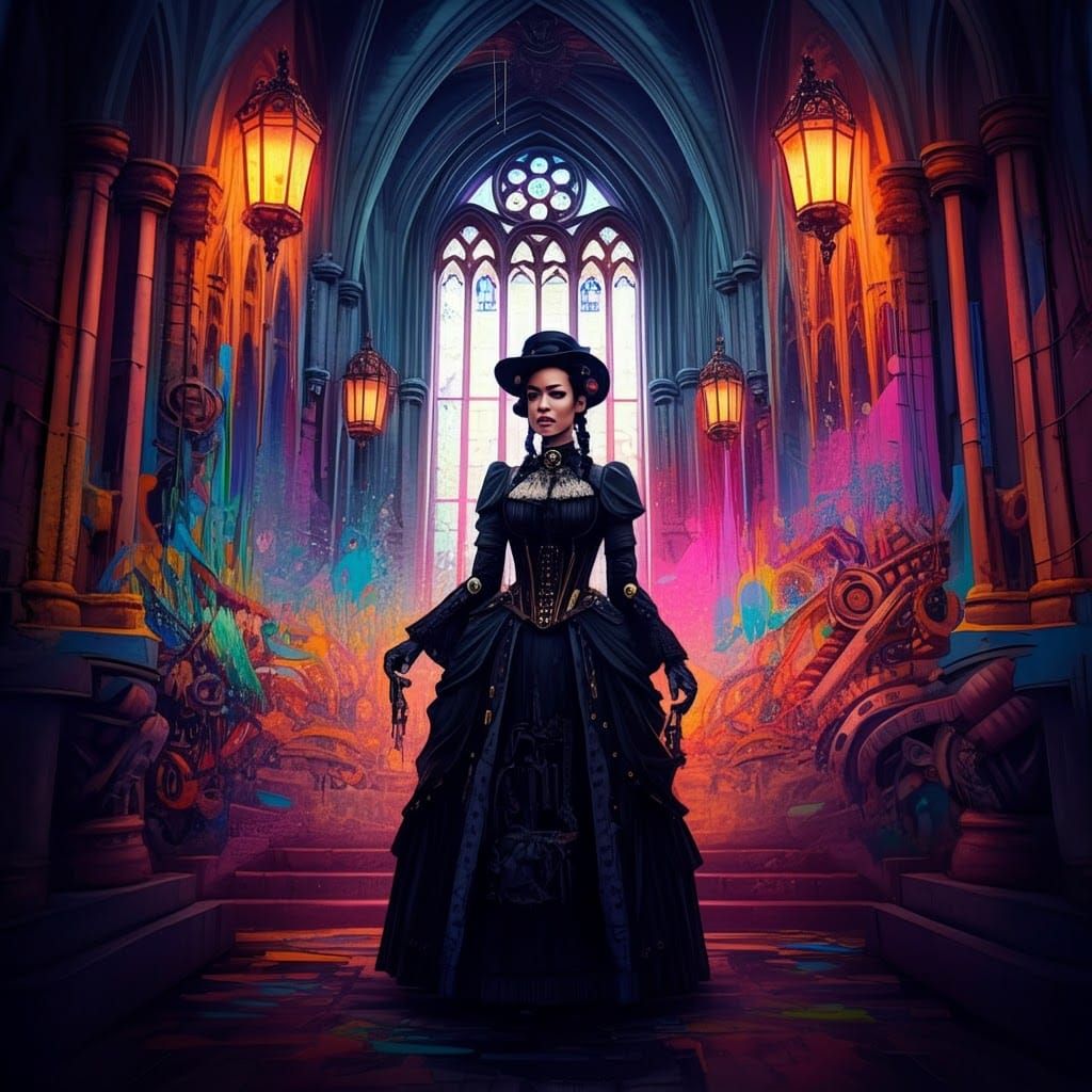 Gothic Meets Cyberpunk: Fusion Art in Polychromatic Hues