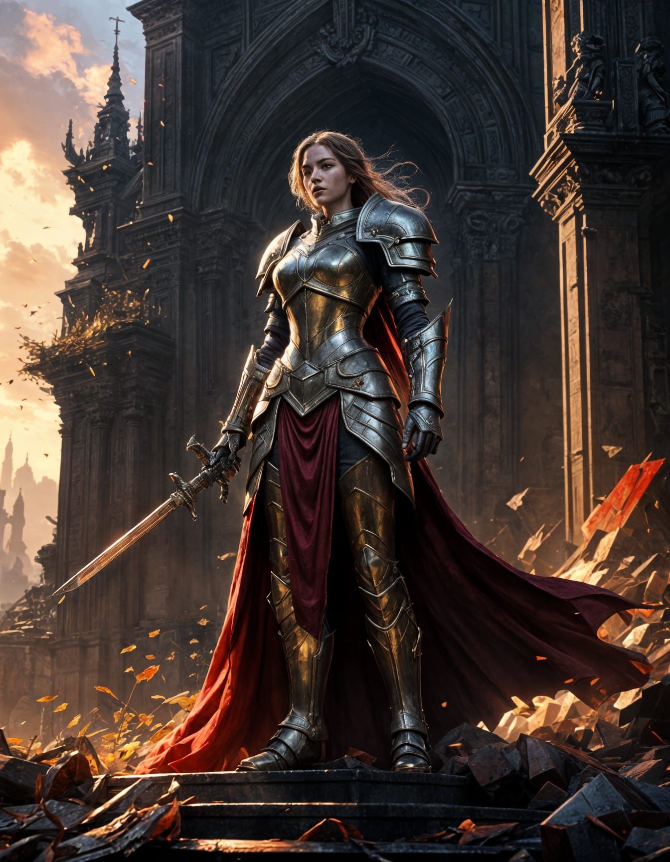 Ethereal Dark Fantasy Warrior Triumphs Amidst Carnage