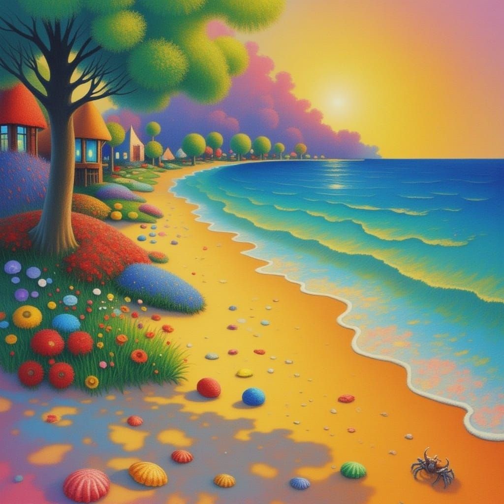 Sunny Beach in Impressionist Style