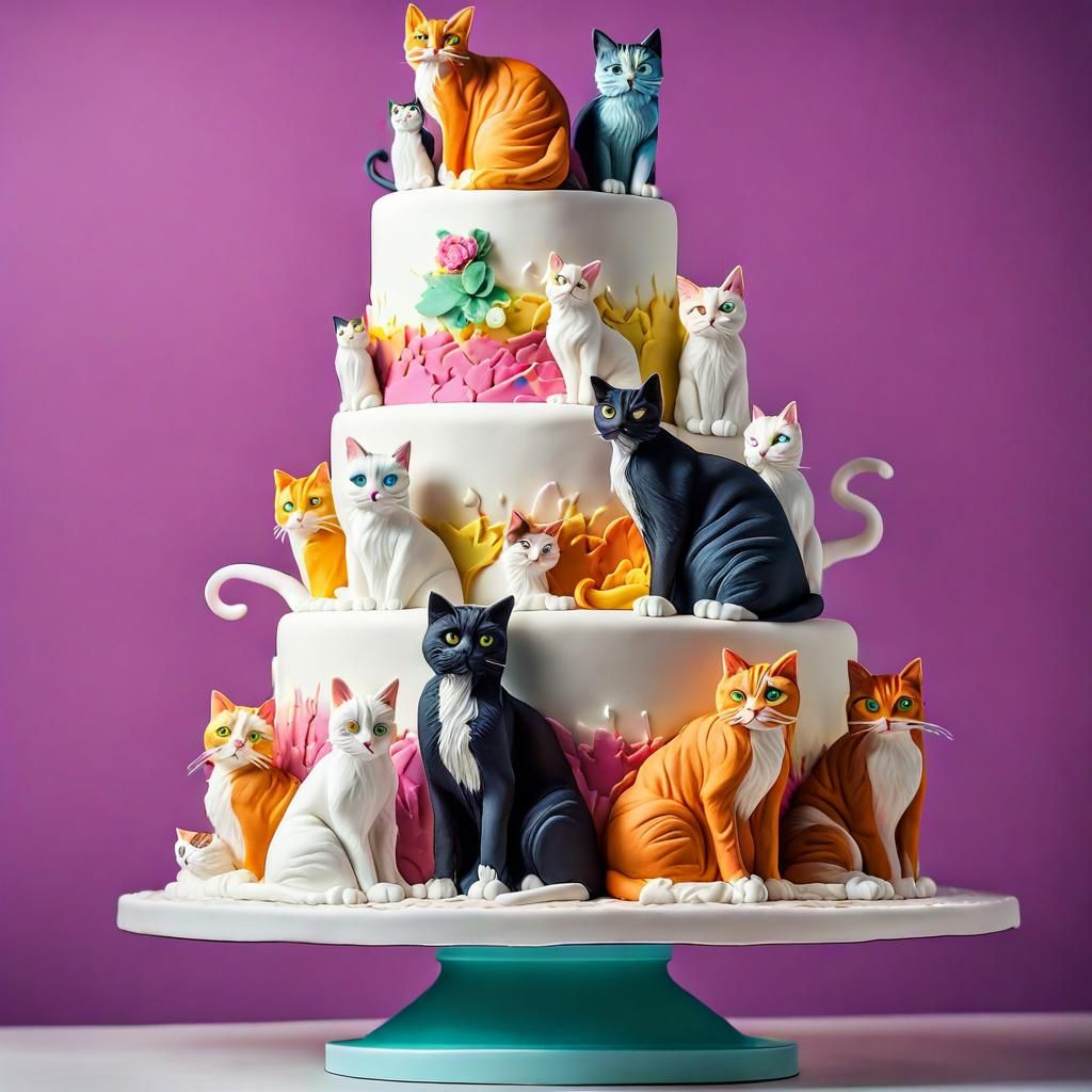 Hyperrealistic Cat Lady Wedding Cake with Fondant Cats