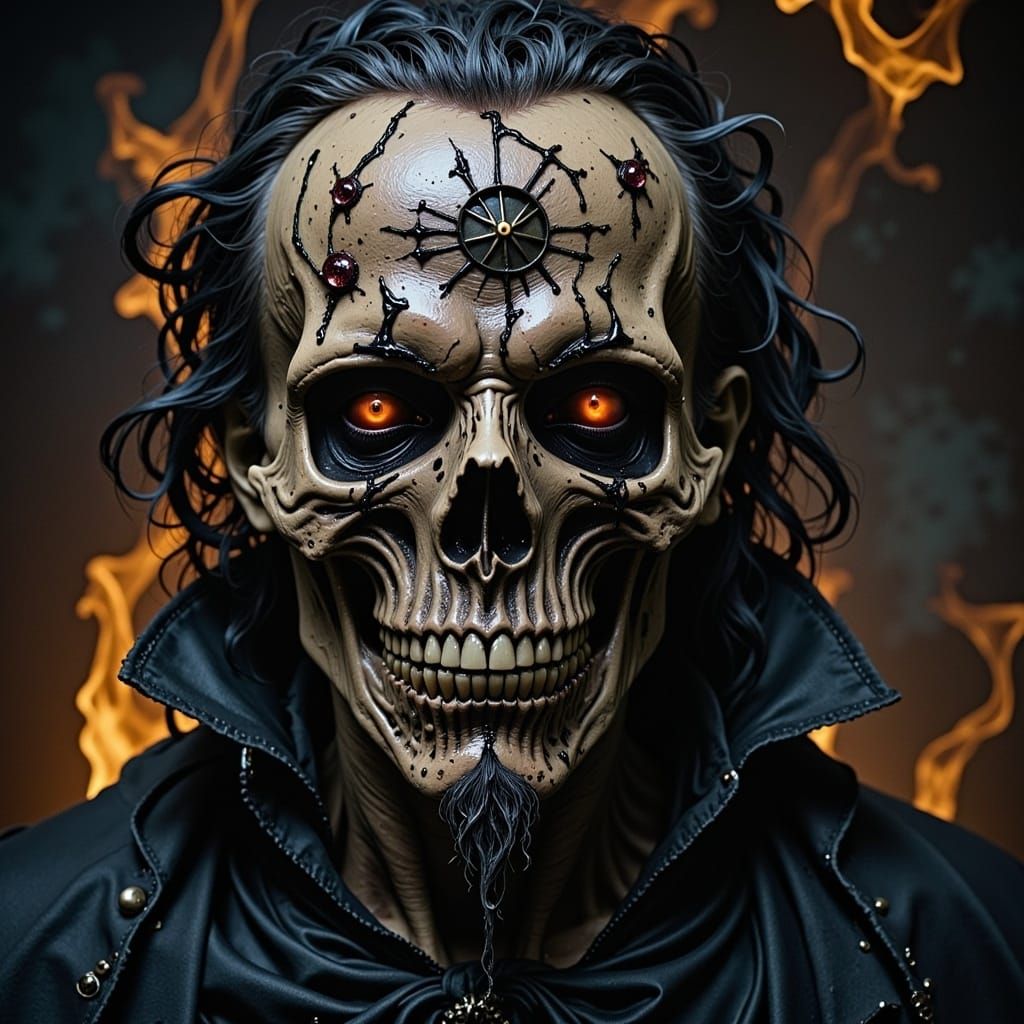 Surreal Dark Wizard Skull with Arcane Symbols