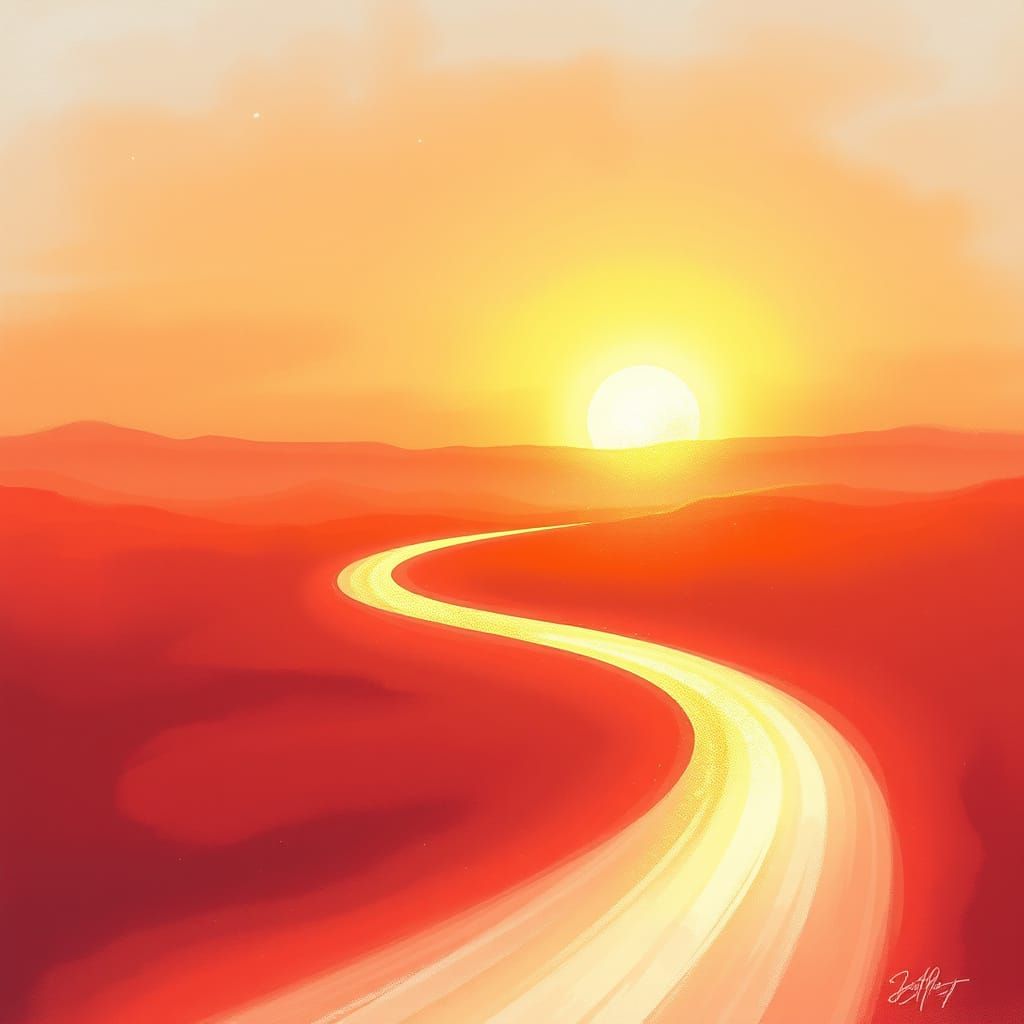 Converging Light Paths in Rose Landscape at Golden Sunset