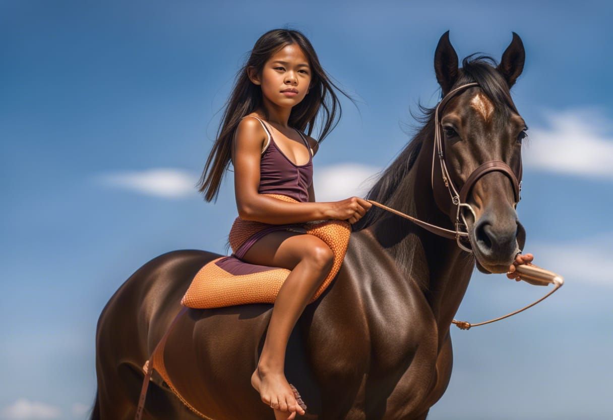 Cambodian girl riding a horse