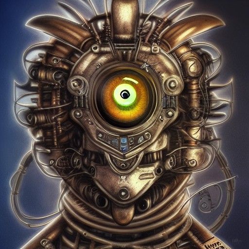 Steampunk Cyborg Lion in HR Giger Style