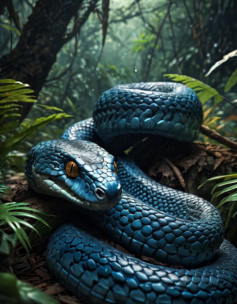 Cinematic Blue Mamba Snake in Jungle Close-Up