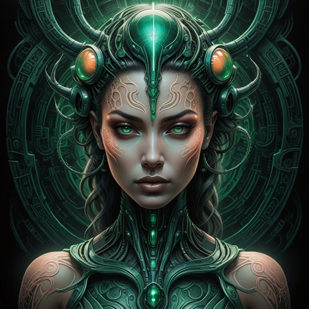Ethereal Goddess in Biomechanical Armor