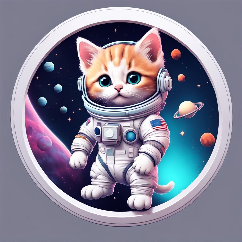 Cartoon Kitten Astronaut in Space, Detailed 3D Rendering
