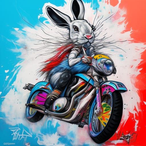 Rocker Hare on Motorcycle Graffiti Street Art