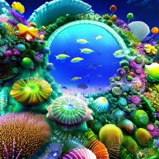 Fantasy Floral Dolphins, Jellyfish, and Shells Mandelbulb