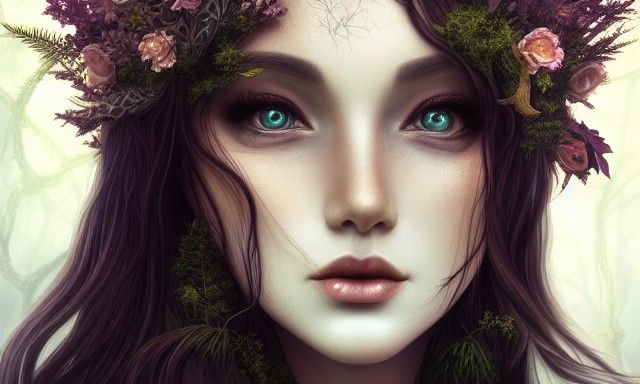 Ethereal Forest Goddess Portrait in Digital Painting Style