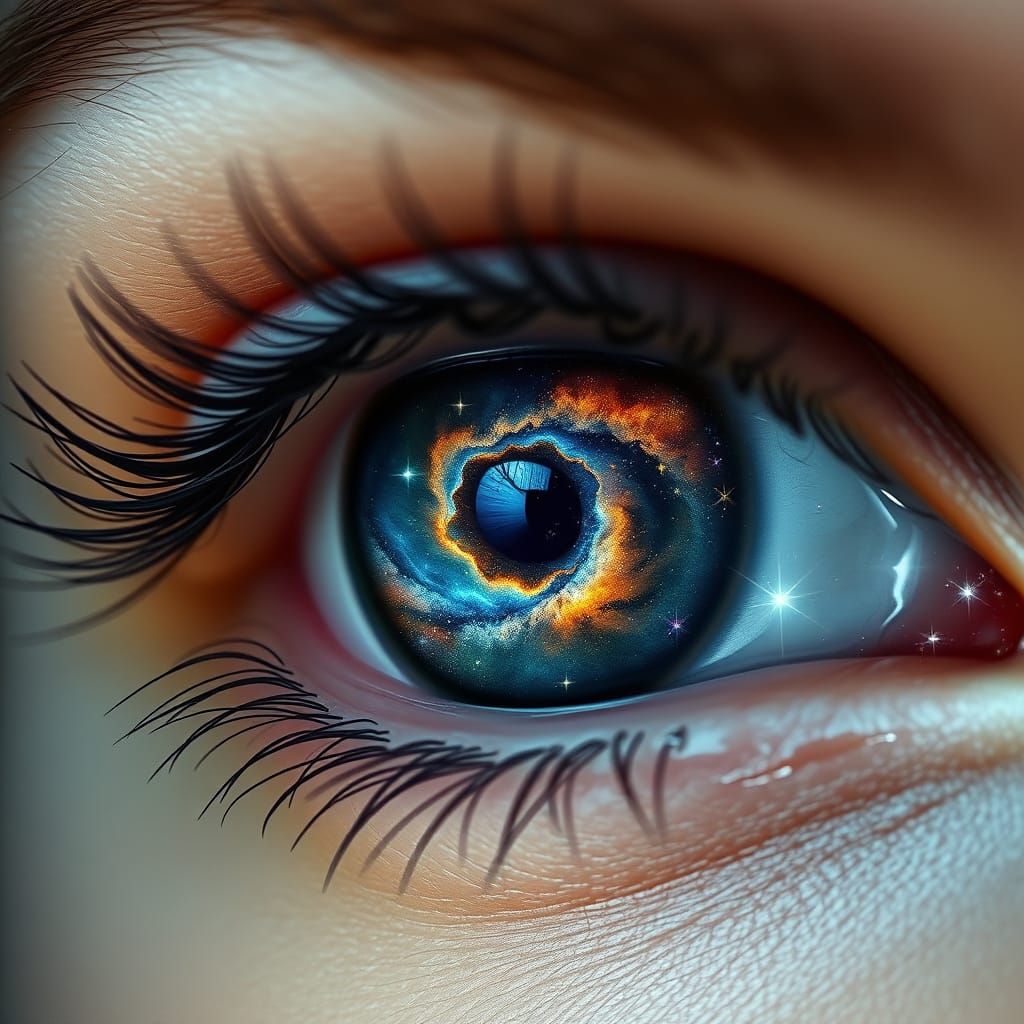 Realistic Macro Eye with Celestial Reflection