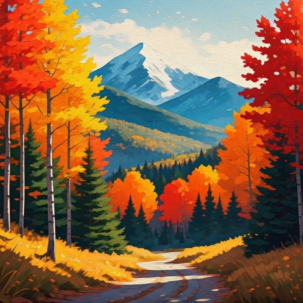 Vermont Fall Landscape in Impressionistic Style