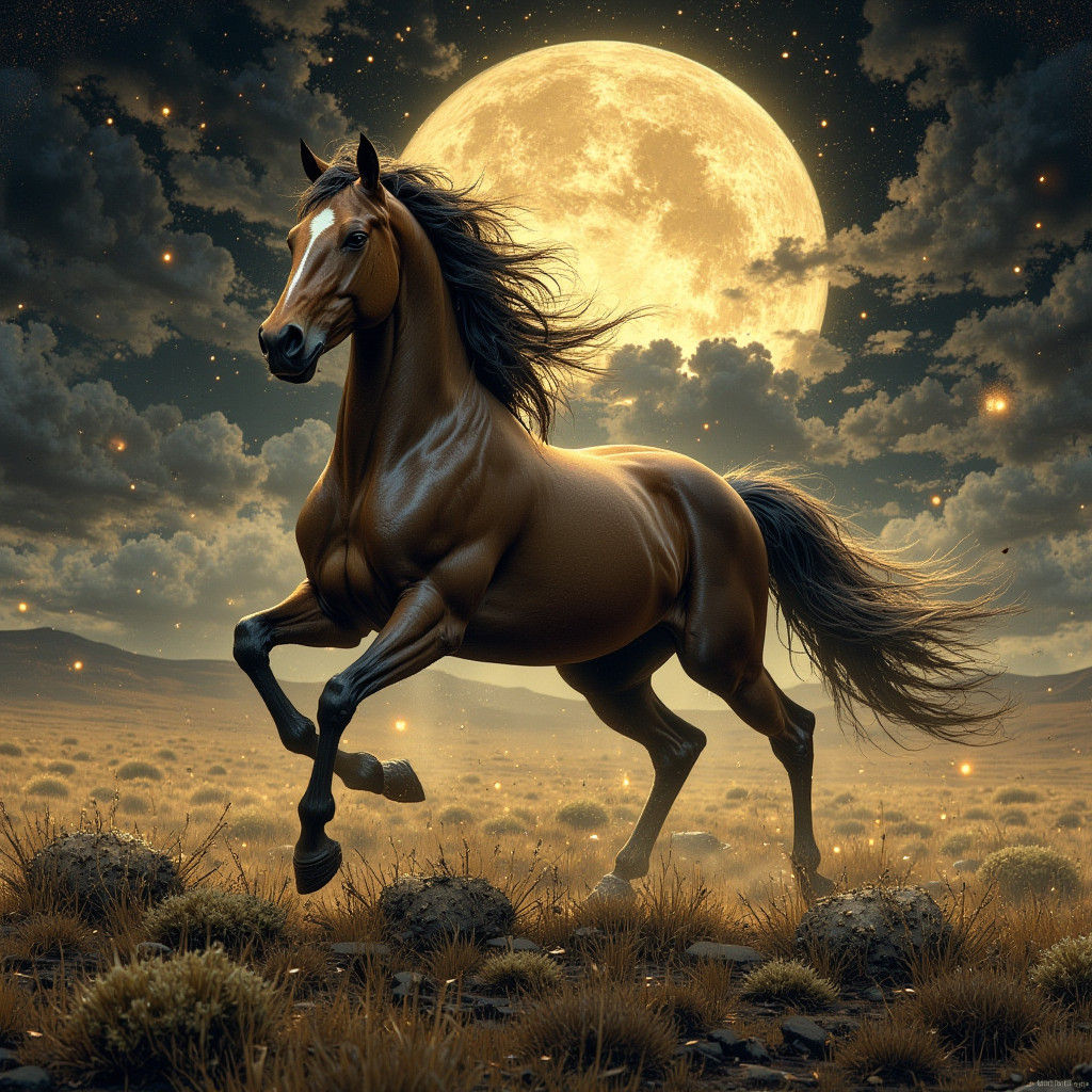 Majestic Horse Galloping Under Moonlight