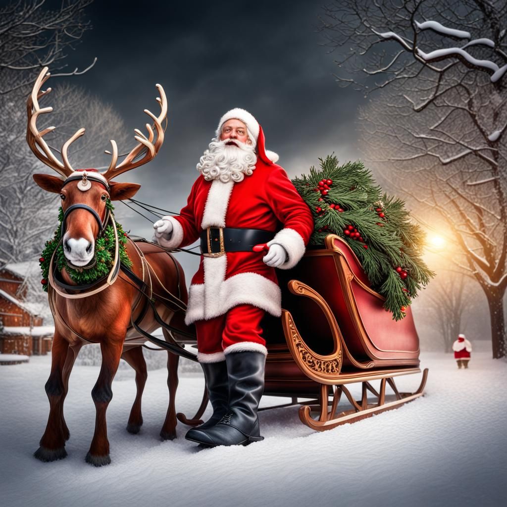 Santa Claus and Sleigh: Hyperrealistic Christmas Scene