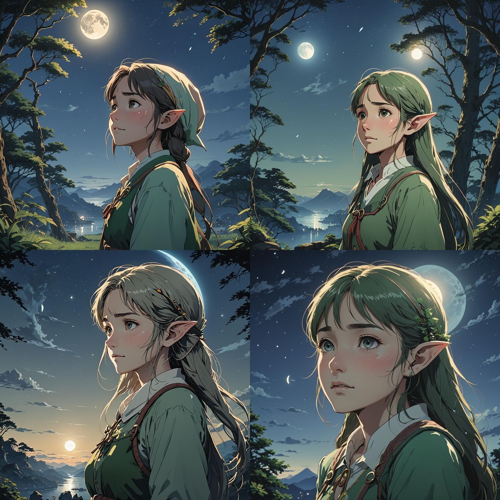 Crying Elf in Moonlight: Studio Ghibli Anime