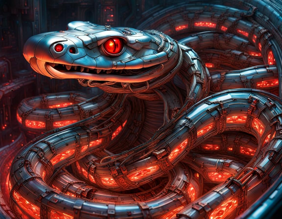 Cybernetic Snake in Spaceship, Digital Art