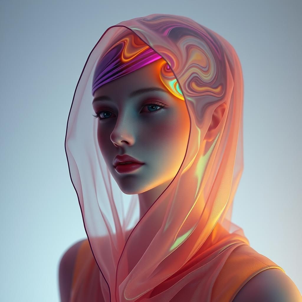 Androgynous Figure with Melting Head in Surreal Dreamscape