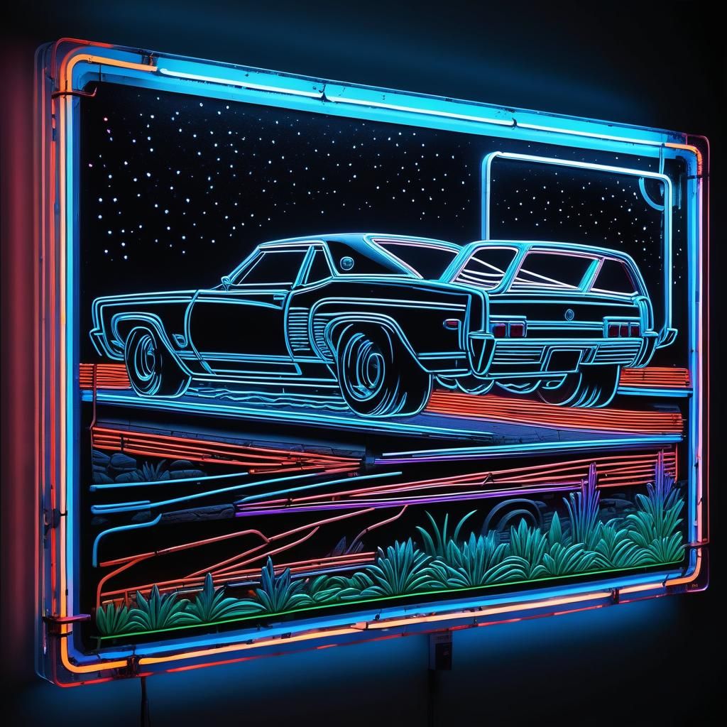 Hyperdetailed Neon Sign at Night in Acrylic Art Style