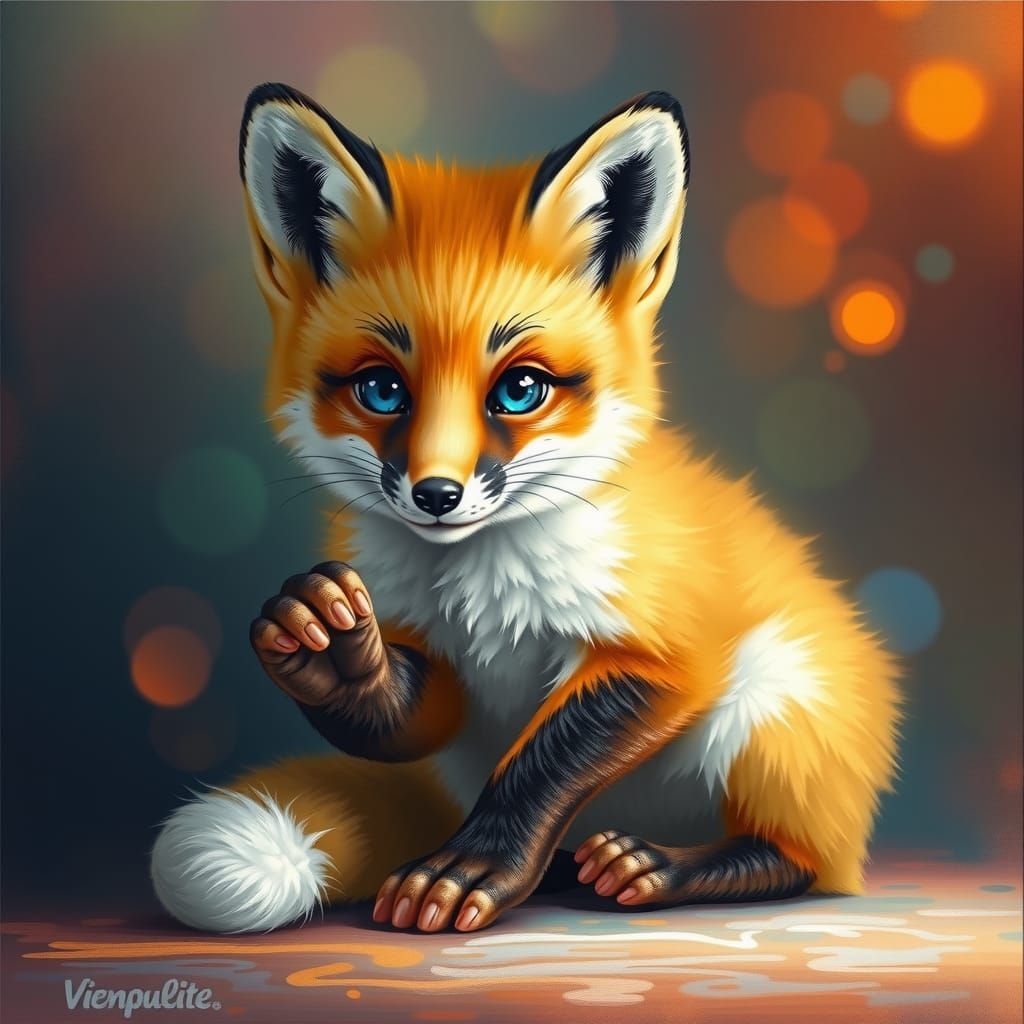 Hyperrealistic Baby Fox in Trompe L'oeil Style