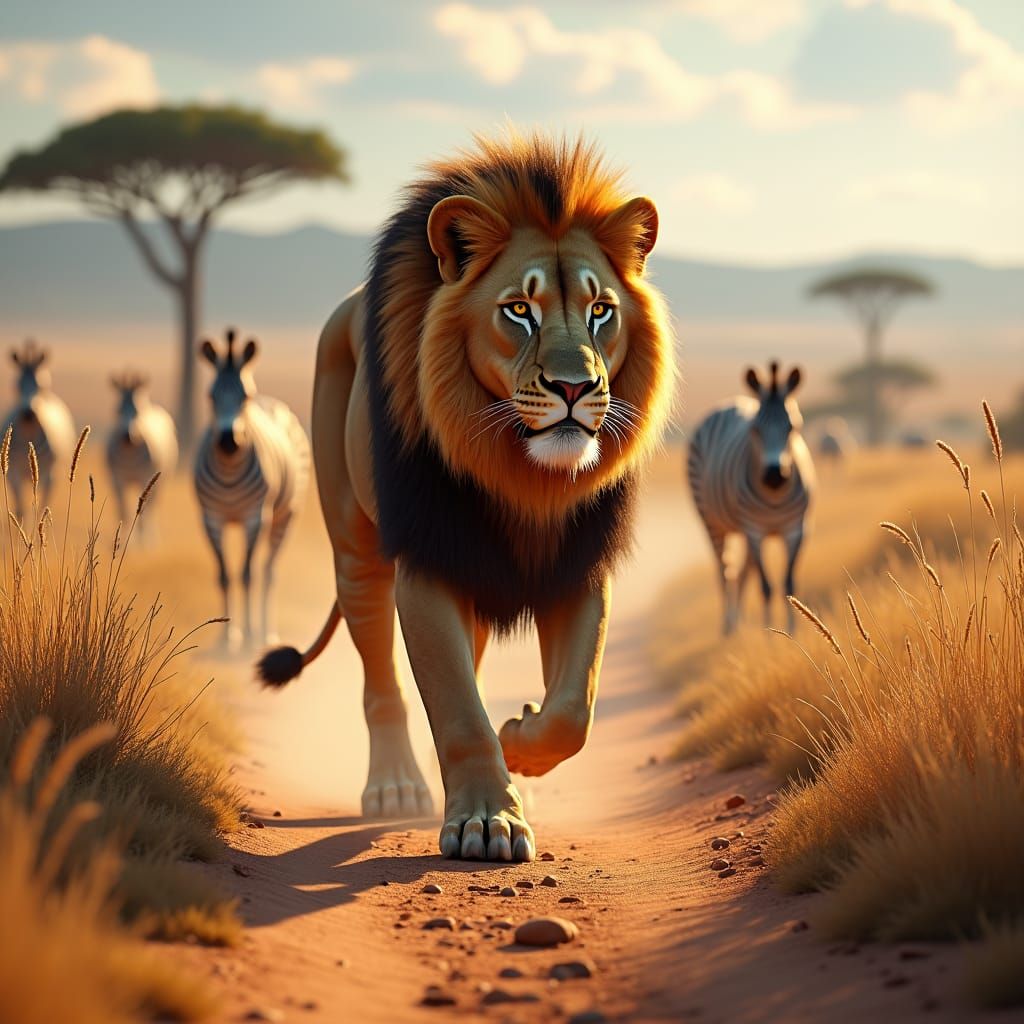 Lion on African Path: Matte Painting