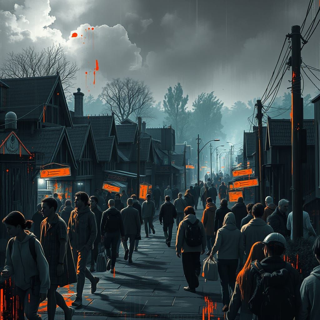 Monochrome Suburb Concept Art in Grimmer Style