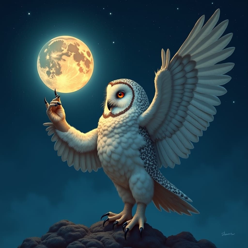 Majestic Owl Balances Sun and Moon