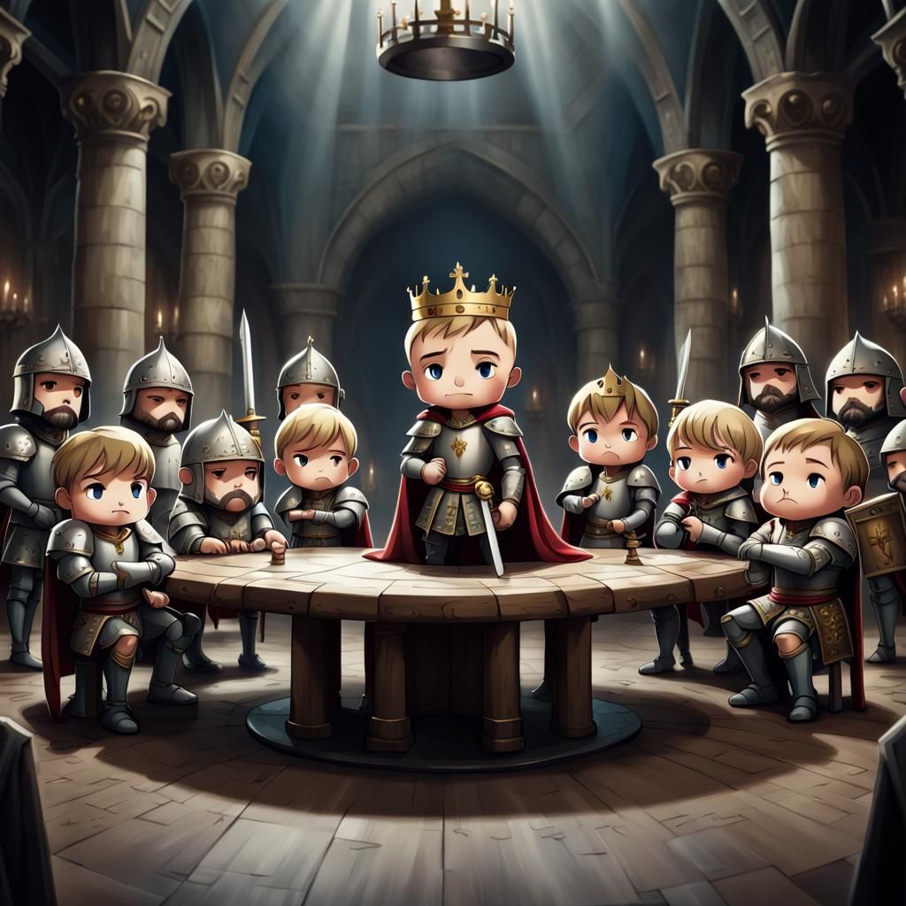 Chibi King Arthur Portrait with Knights