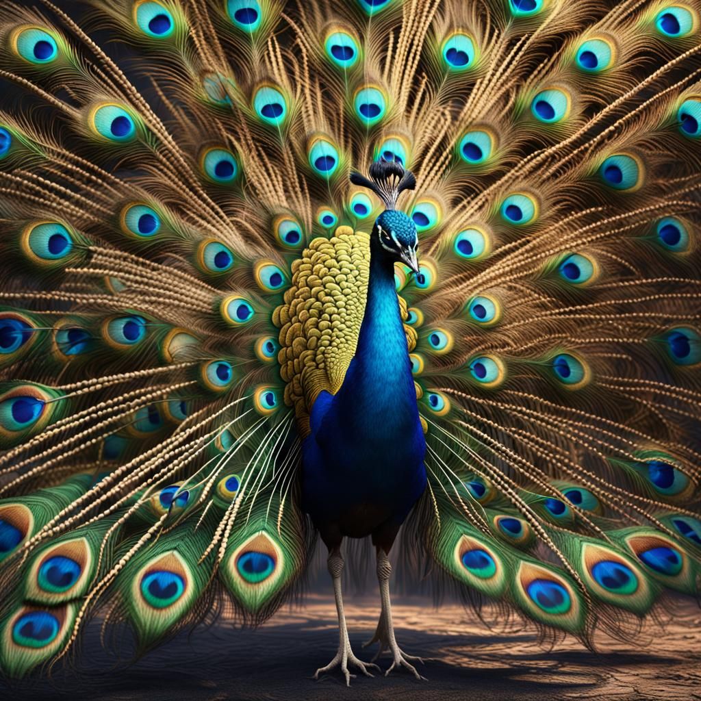Peacock Displaying Plumage as Matte Painting