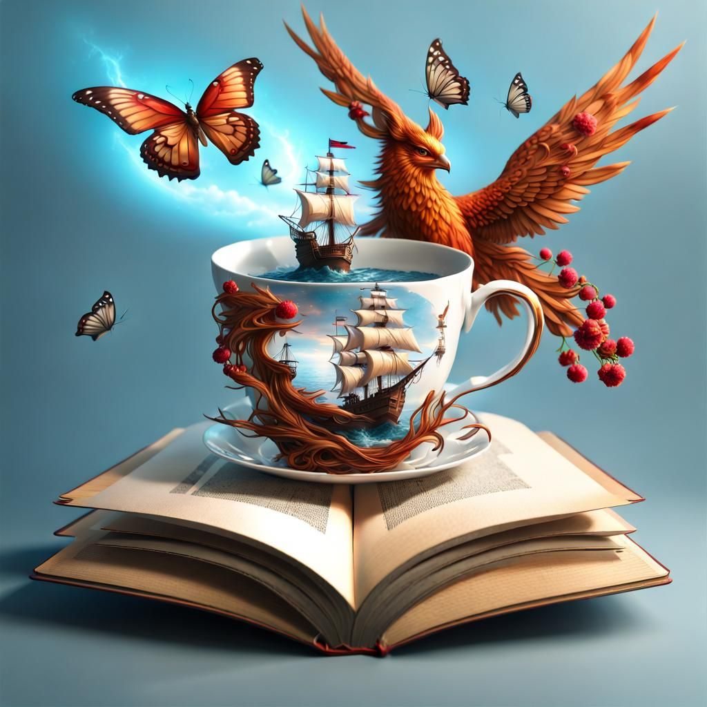 Phoenix Bird with Butterfly Wings, Digital Painting