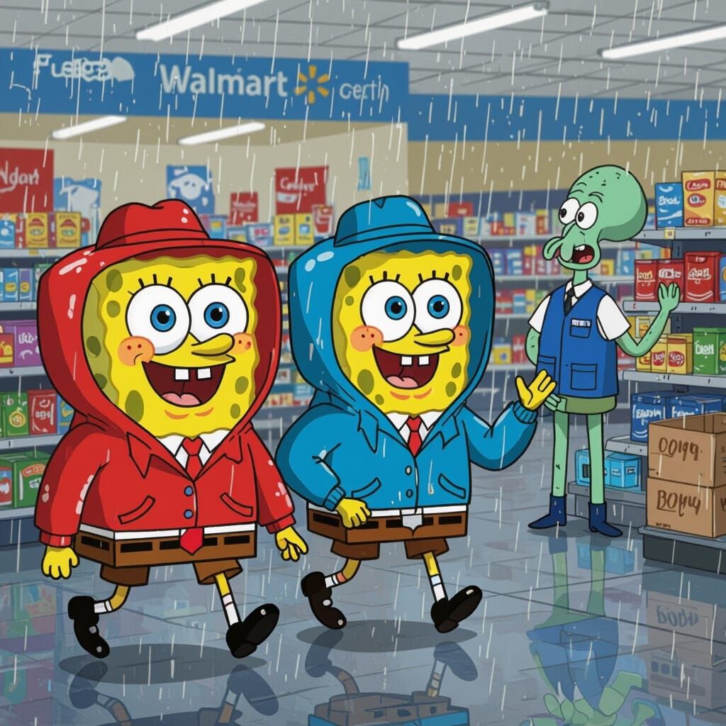 SpongeBob and Patrick Visit Walmart on Rainy Day