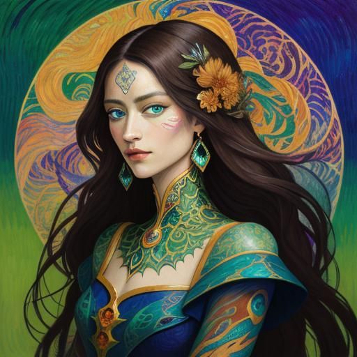 Dragon Woman Portrait in Impressionist Style