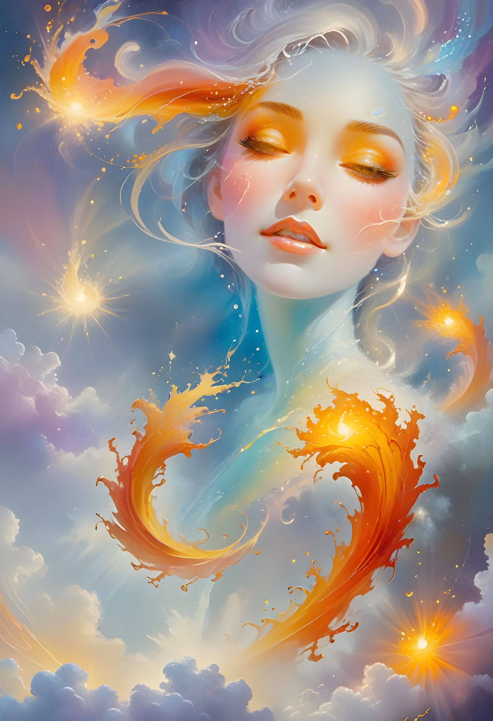 Ethereal Face Surrounded by Whirling Colors