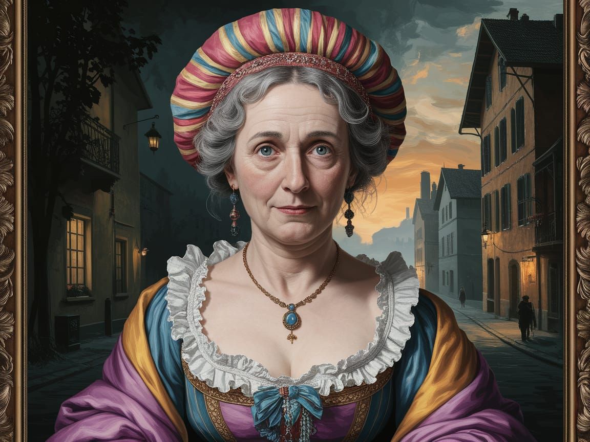 Woman Dancing on Cobblestones in Mystical Avant-Garde Style