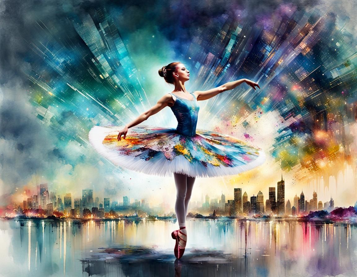 Ballerina's Fantasy Landscape in Watercolor Style