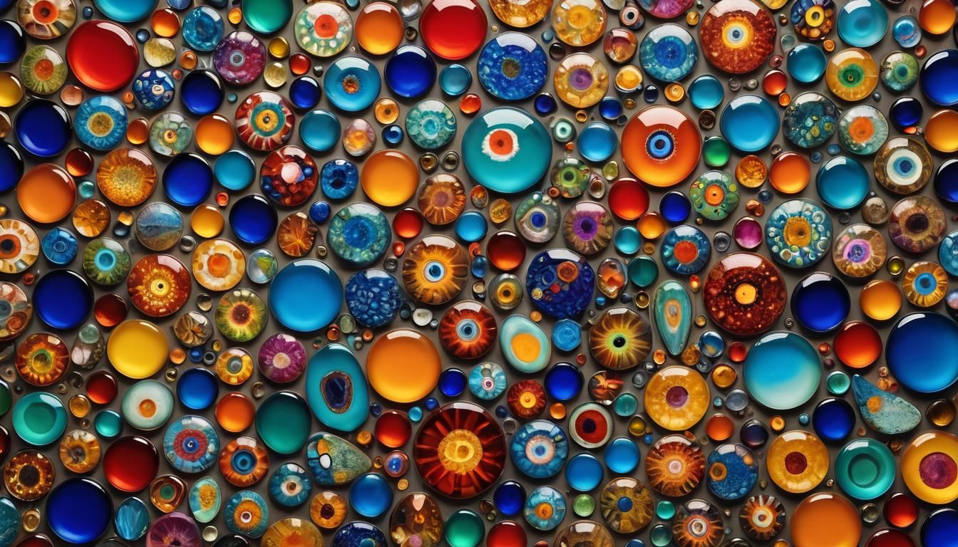 Chromatic Murrine Glass Art in Dreamlike Setting