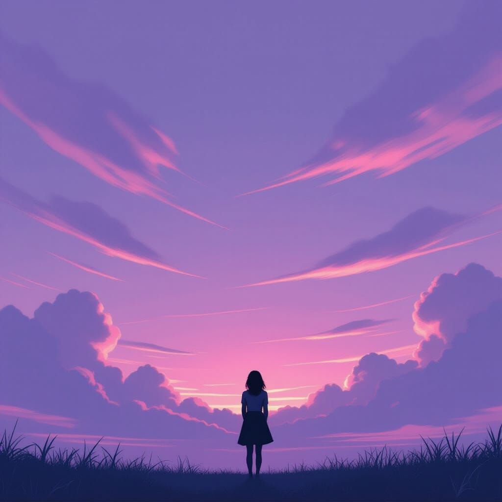 Woman Under Dreamy Purple Sky, Atmospheric Art