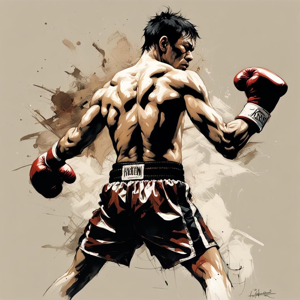 Photorealistic Boxer Portrait with Watercolor Influences