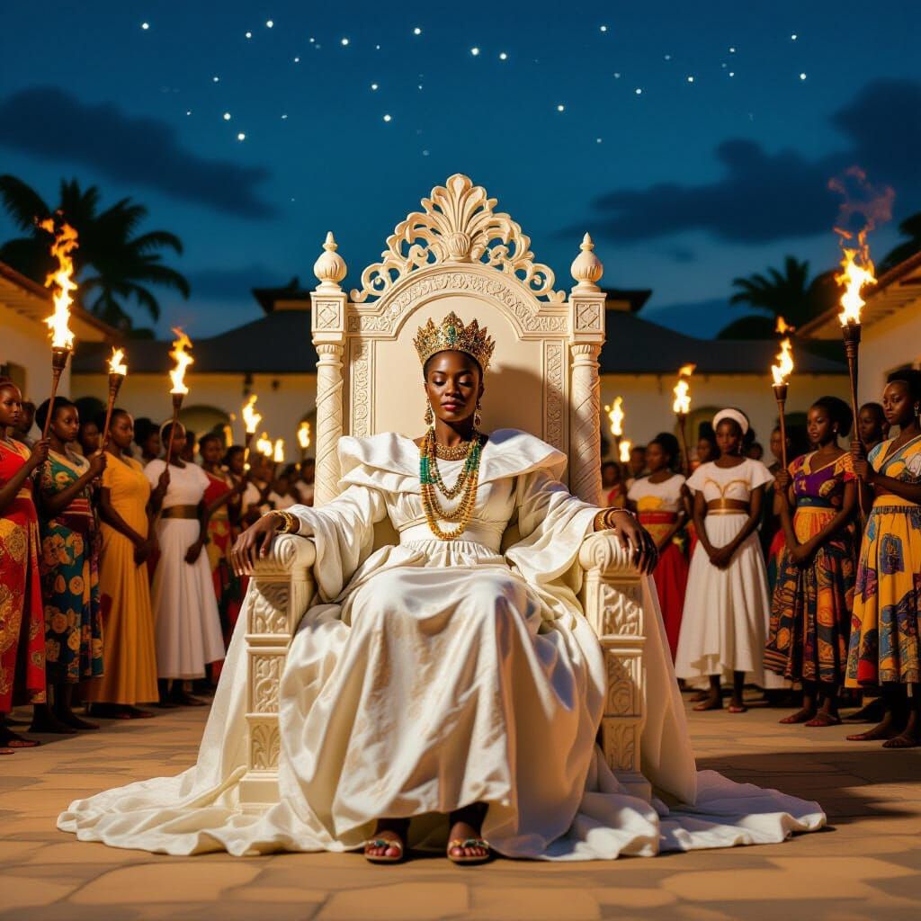 African Queen Ọlioma Surrounded by Villagers
