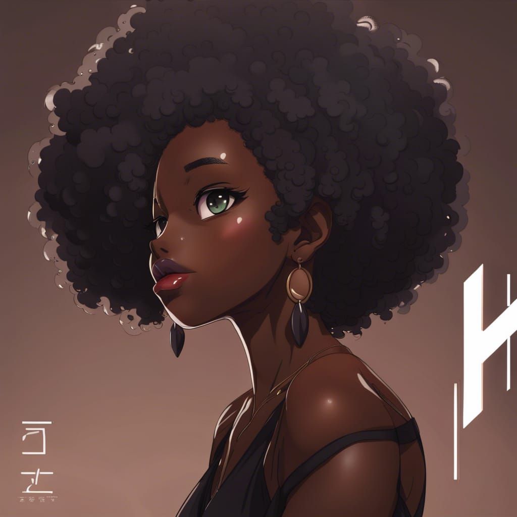 Anime Style Afro Woman Digital Art