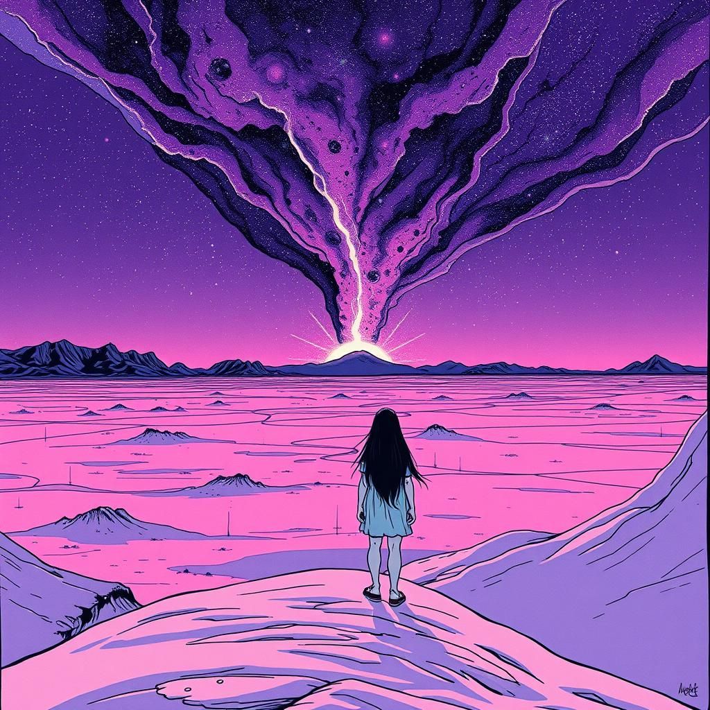 Ultraviolet Wasteland Galaxy Storm in Minimalist Style