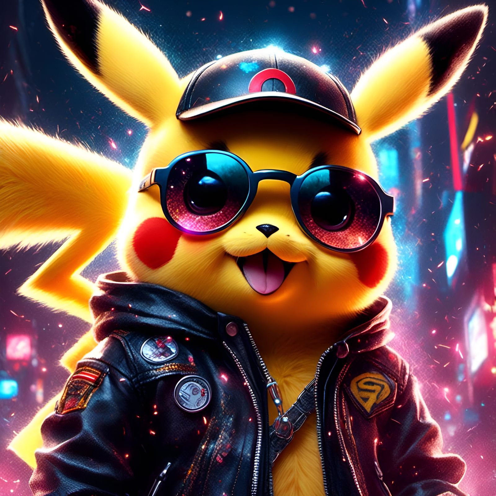 Pikachu Portrait in Leather Jacket and Sunglasses