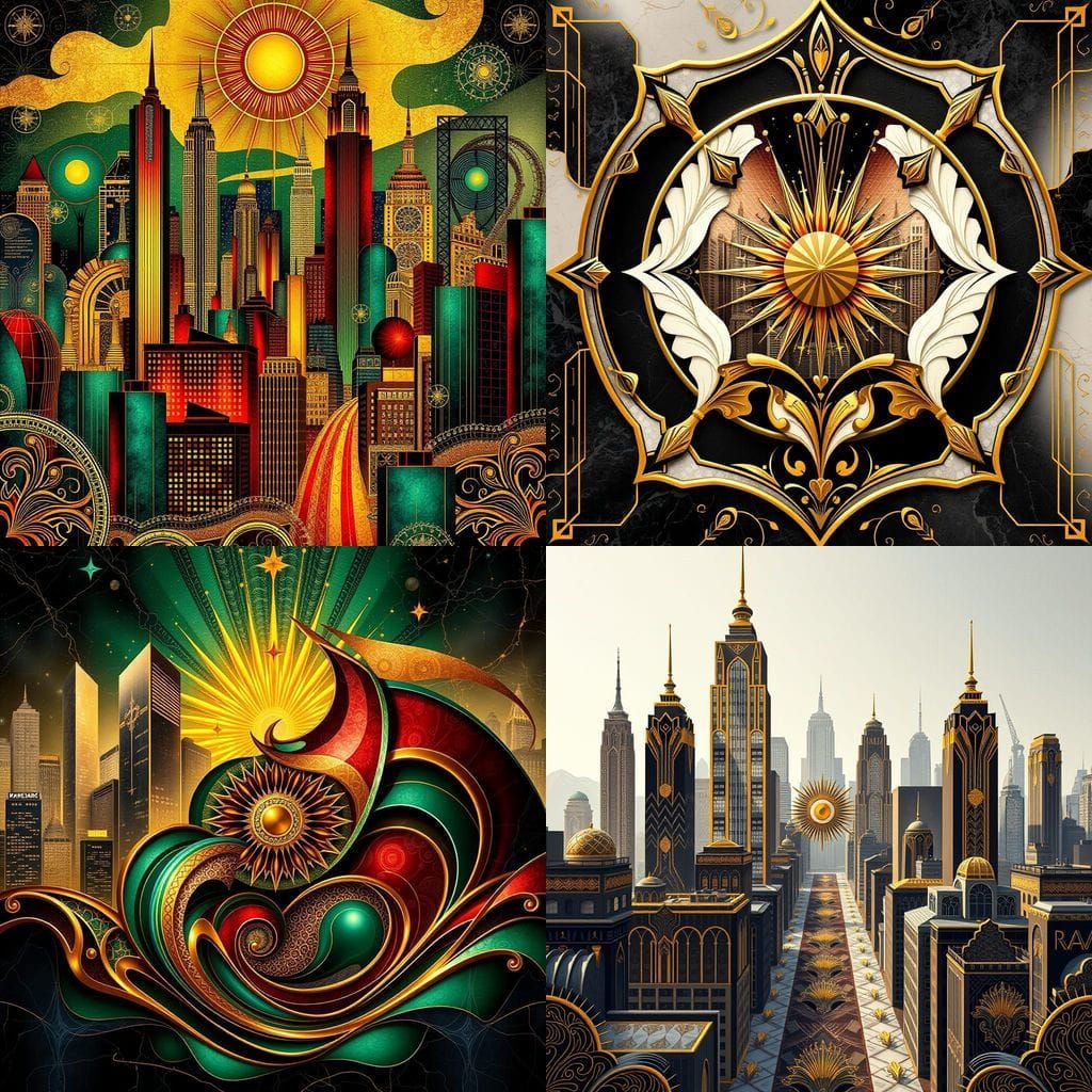Surreal Art Deco Cityscape with Opulent Geometric Patterns