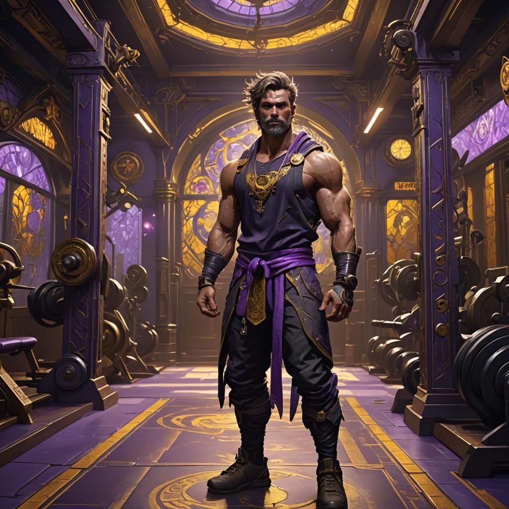 Muscle Man at the Gym in Dark Fantasy Style
