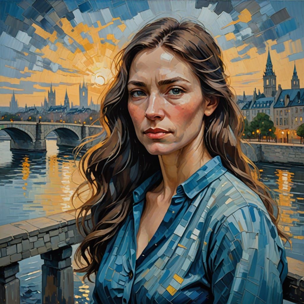 A beautiful young English around London Bridge landscape