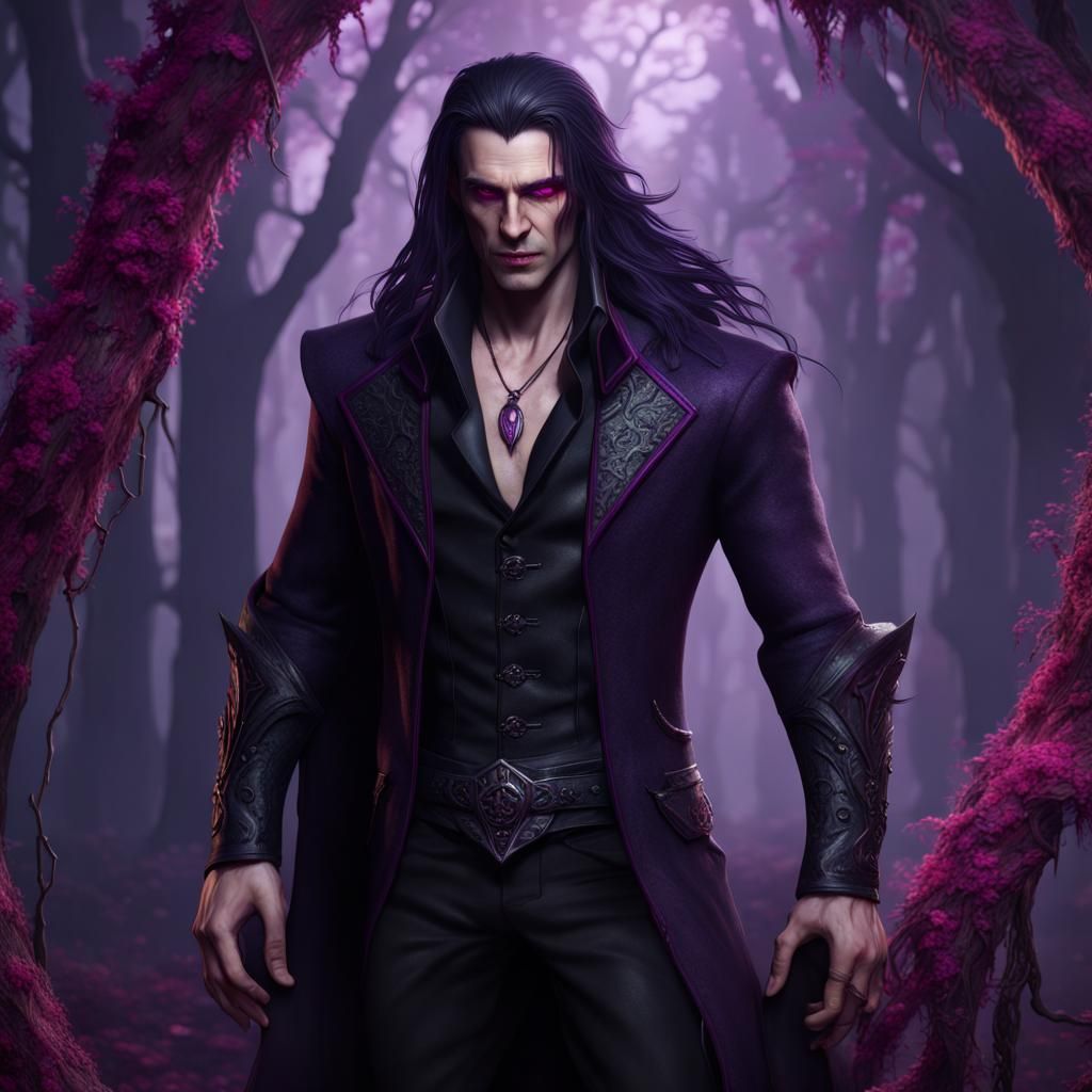 Handsome Vampire with Purple Hair Fantasy Concept Art