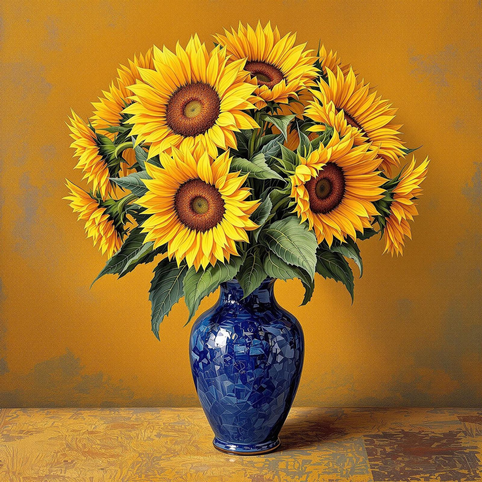 Vibrant Blue Sunflower Masterpiece in Impasto Style
