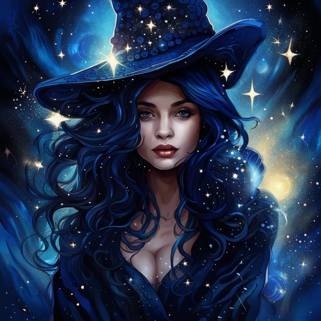 Magical Woman Under Starry Night Sky