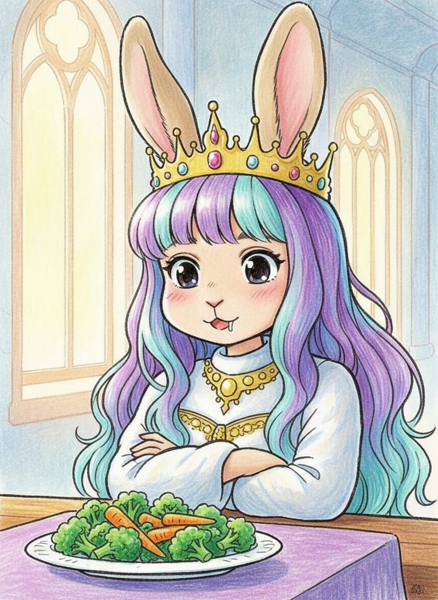 Rabbit Princess Enjoys Vegetables in Ghibli Anime Style