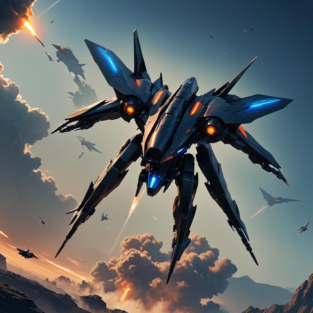 Giant Black Robotic Exoskeleton with Jet Wings